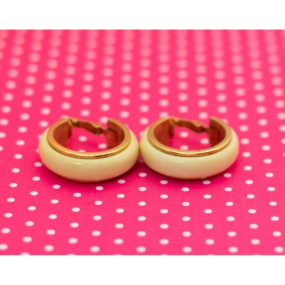 Vintage Beige Halo Hoop Earrings by Avon - P18 - Picture 1 of 3